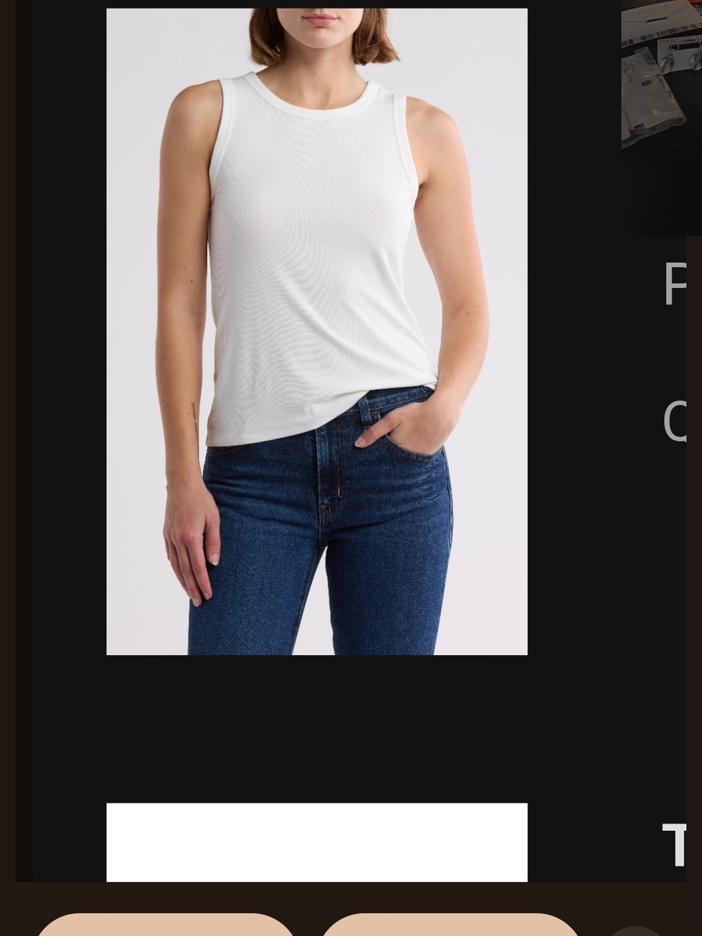 Halogen White Ribbed Tank Top - Sleeveless Crewneck